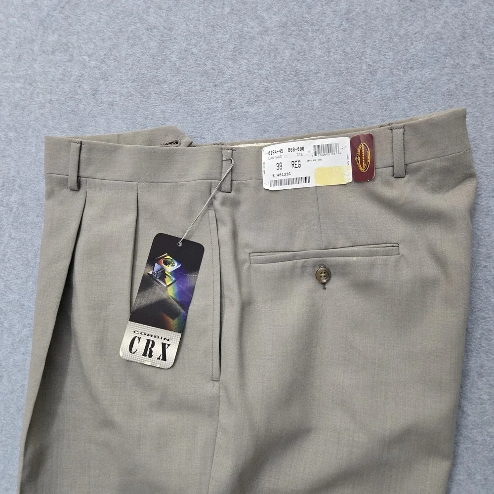Corbin CRX Pants Mens 38 Regular Wool Pleated Dress Slacks Unfinished‎ Hem New